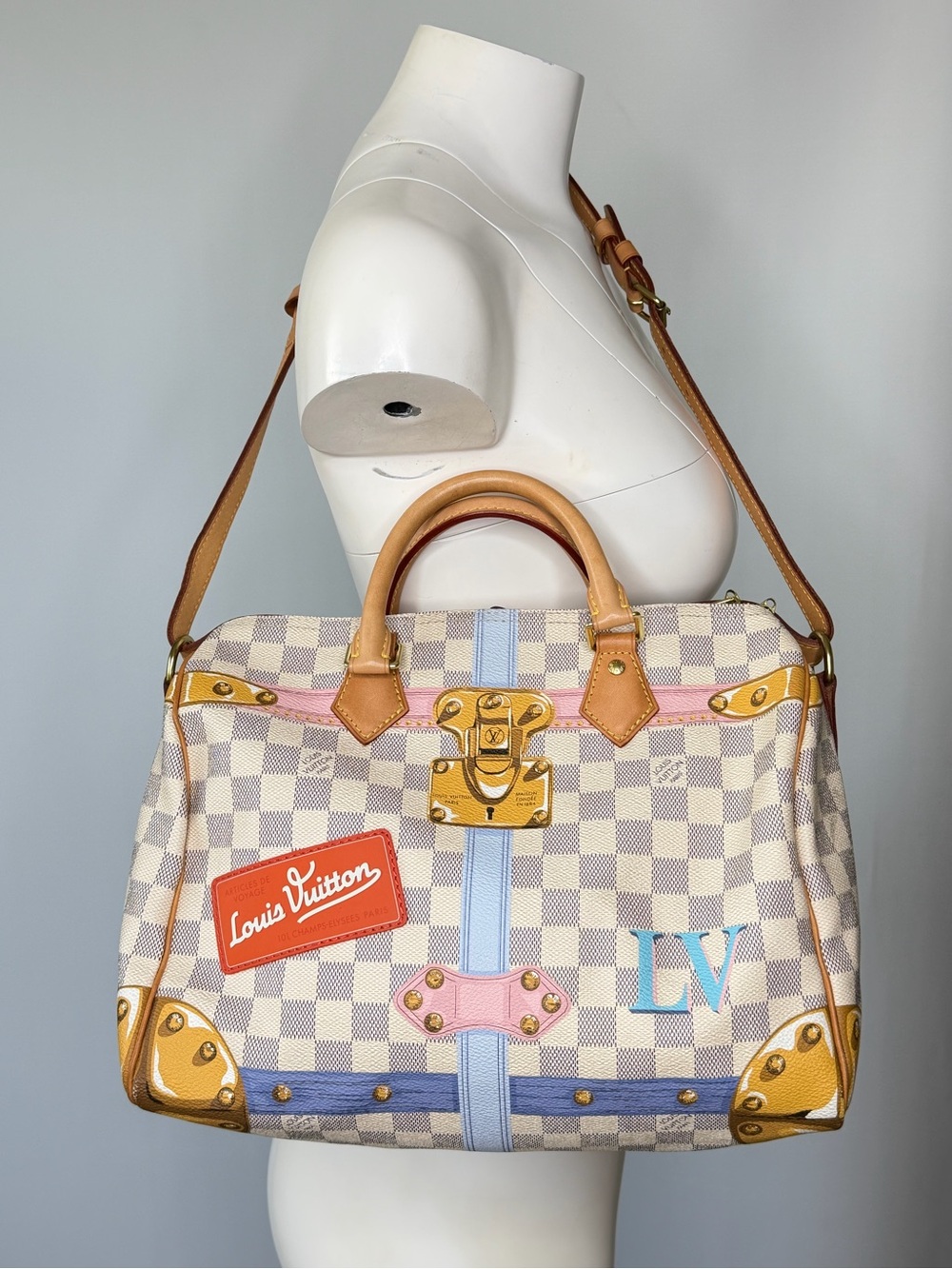Louis Vuitton Speedy 30 Damier Azur Summer Trunks Limited Edition Shoulder Bag